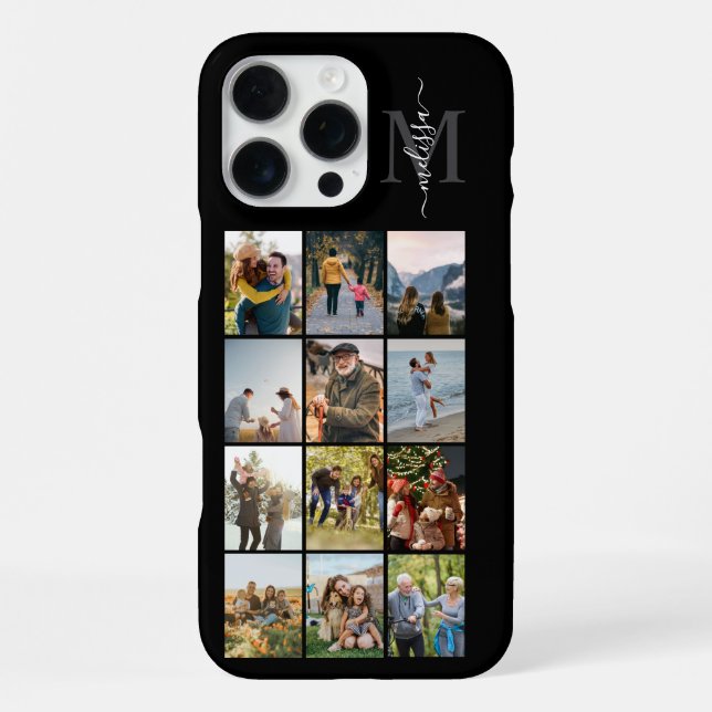 Monogram Personalized 12 Photo Collage iPhone Case (Back)