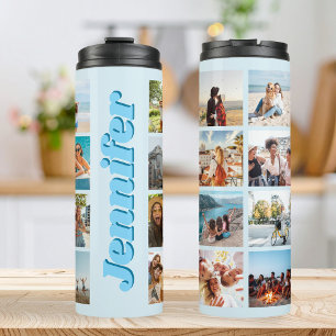 Monogram Personalized 16 Photo Collage Thermal Tumbler