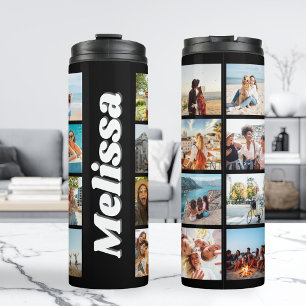 Monogram Personalized 16 Photo Collage Thermal Tumbler
