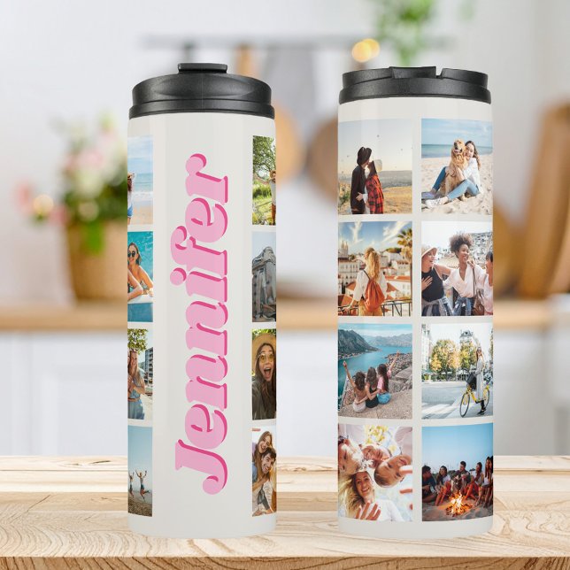 Monogram Personalized 16 Photo Collage Thermal Tumbler (Creator Uploaded)