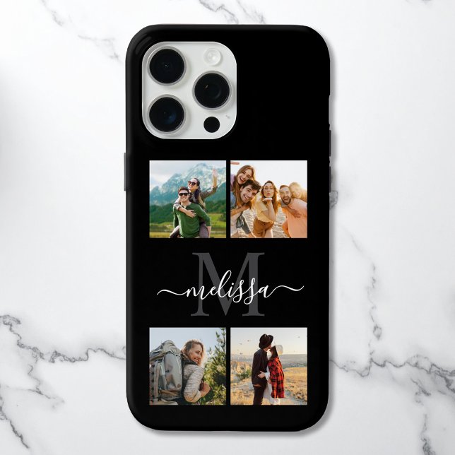 Monogram Personalized 4 Photo Collage Case-Mate iPhone Case (Creator Uploaded)