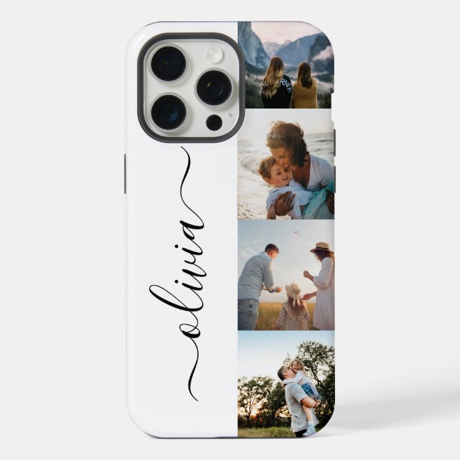 Monogram Personalized 4 Photo Collage iPhone Case (Back)