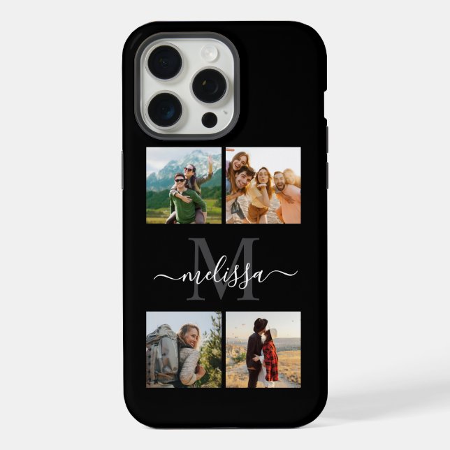 Monogram Personalized 4 Photo Collage iPhone Case (Back)