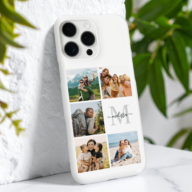 Monogram Personalized 5 Photo Collage Case-Mate iPhone Case (Creator Uploaded)