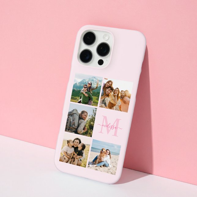 Monogram Personalized 5 Photo Collage Case-Mate iPhone Case (Creator Uploaded)