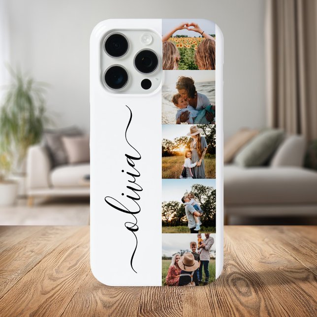 Monogram Personalized 5 Photo Collage iPhone Case (Creator Uploaded)
