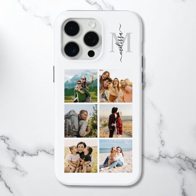 Monogram Personalized 6 Photo Collage Case-Mate iPhone Case (Creator Uploaded)