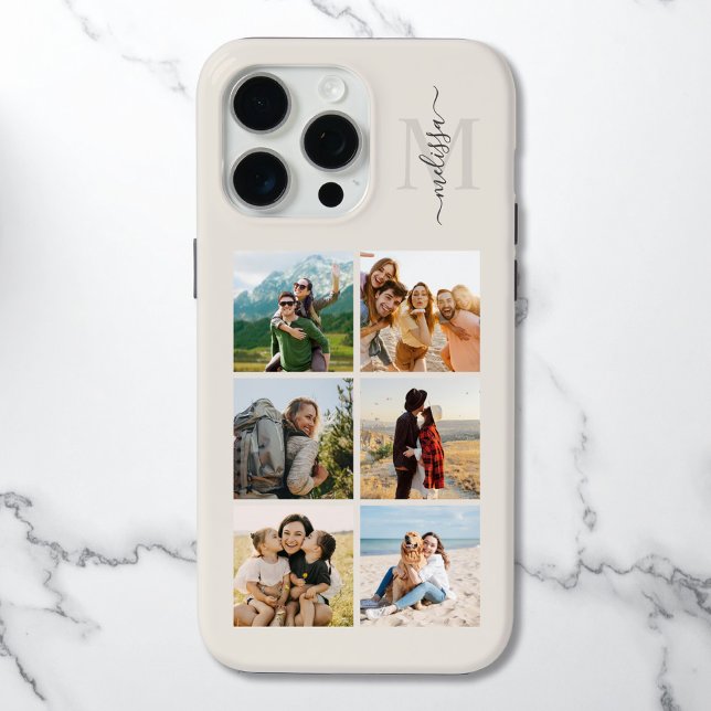 Monogram Personalized 6 Photo Collage Case-Mate iPhone Case (Creator Uploaded)