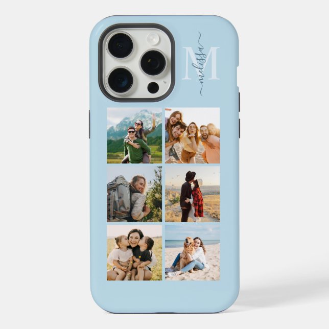 Monogram Personalized 6 Photo Collage iPhone Case (Back)