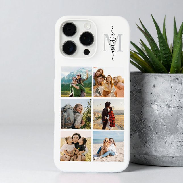 Monogram Personalized 6 Photo Collage iPhone Case (Creator Uploaded)