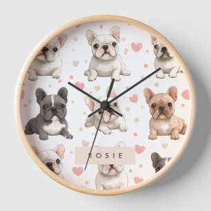 Monogram Personalized Adorable French Bulldog  Clock