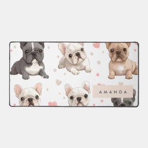 Monogram Personalized Adorable French Bulldog  Desk Mat