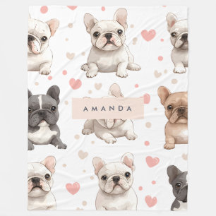 Monogram Personalized Adorable French Bulldog  Fleece Blanket