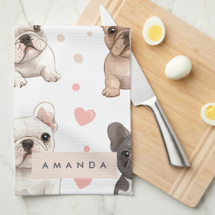 Monogram Personalized Adorable French Bulldog  Kitchen Towel