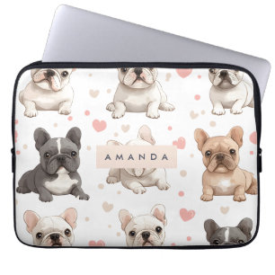 Monogram Personalized Adorable French Bulldog  Laptop Sleeve