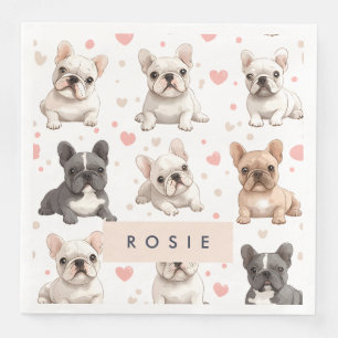 Monogram Personalized Adorable French Bulldog  Napkin