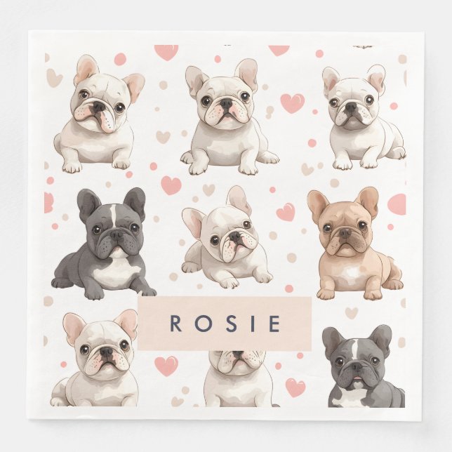 Monogram Personalized Adorable French Bulldog  Napkin (Front)