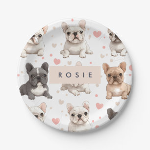 Monogram Personalized Adorable French Bulldog  Paper Plate
