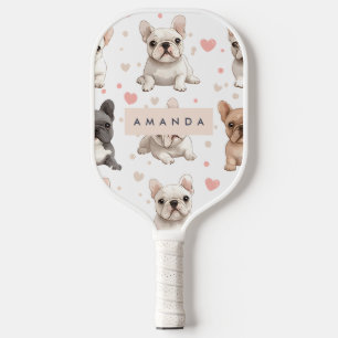 Monogram Personalized Adorable French Bulldog Pickleball Paddle
