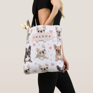 Monogram Personalized Adorable French Bulldog Tote Bag