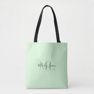 Monogram | Personalized Black and Mint Design | Tote Bag