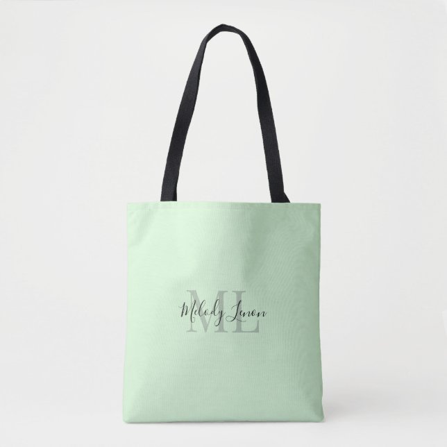 Monogram | Personalized Black and Mint Design |  Tote Bag (Front)