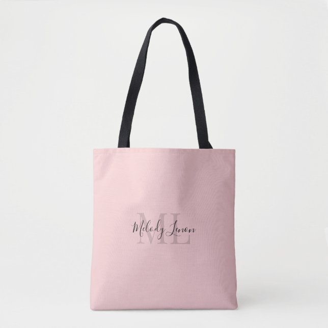 Monogram | Personalized Black and Pink Design |  Tote Bag (Front)