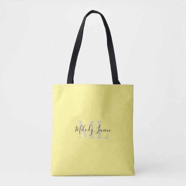 Monogram | Personalized Black and Yellow Design |  Tote Bag (Front)