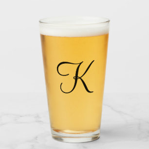 Monogram Personalized Black Script Drinking  Glass