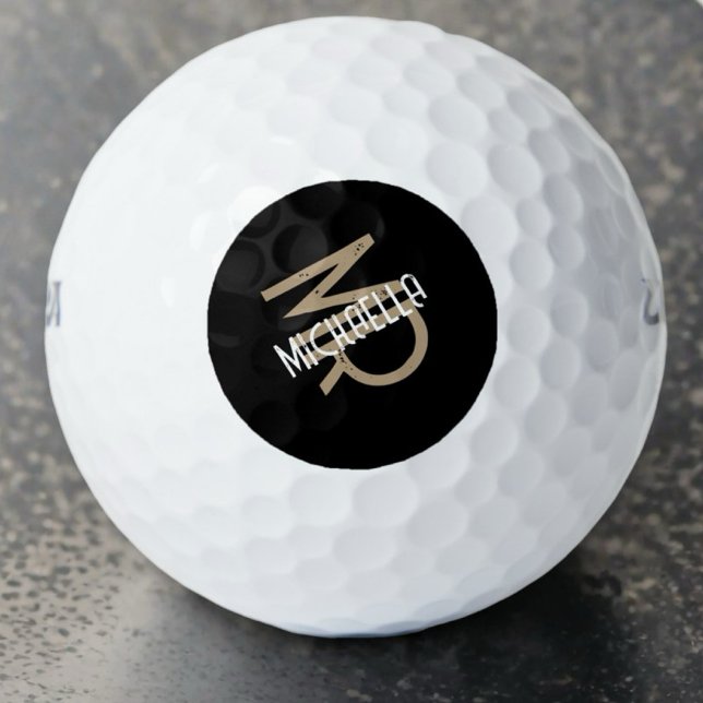 Monogram personalized black white beige name cool golf balls (Creator Uploaded)