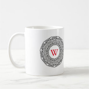 Monogram Personalized Black & White Swirl Design Coffee Mug