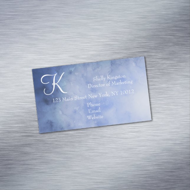 Monogram Personalized Blue and White Magnetic Business Card (In Situ)