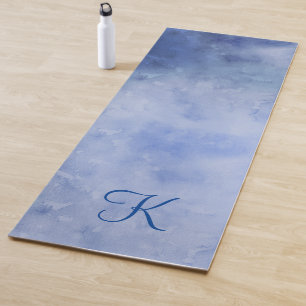 Monogram Personalized Blue and White Watercolor Yoga Mat