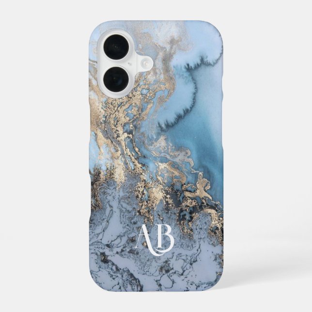 Monogram Personalized Blue Marble iPhone Case (Back)