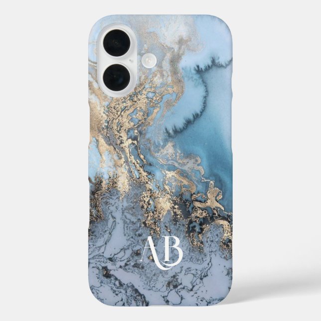 Monogram Personalized Blue Marble iPhone Case (Back)
