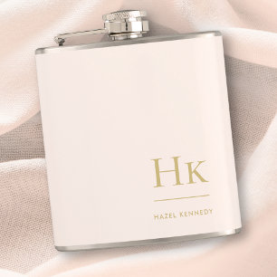 Monogram Personalized Blush Pink Gold Bachelorette Hip Flask
