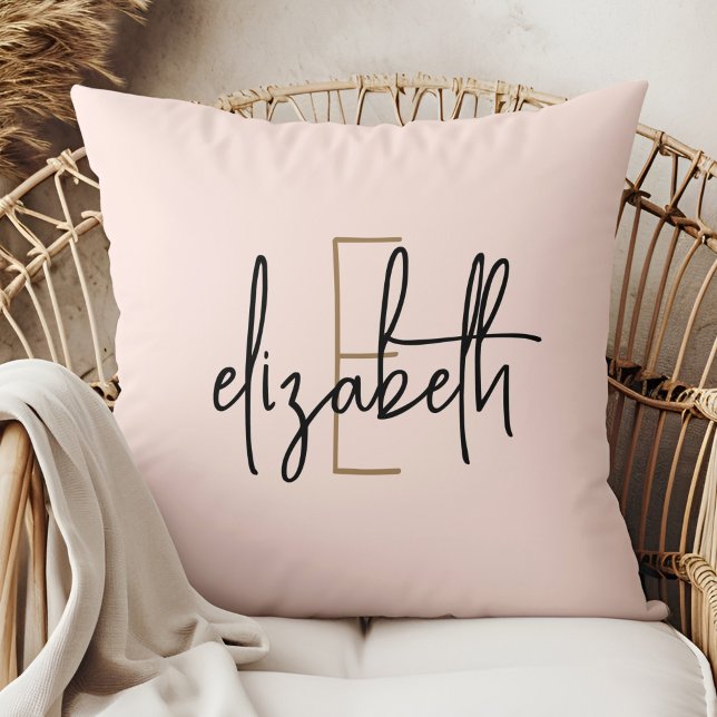 Monogram Personalized Blush Pink Throw Pillow (Creator Uploaded)