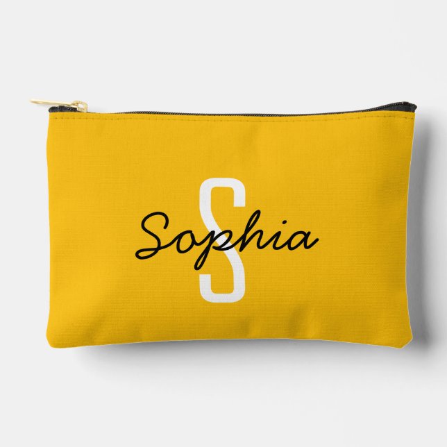 Monogram Personalized Calligraphy Name Yellow Accessory Pouch (Front)