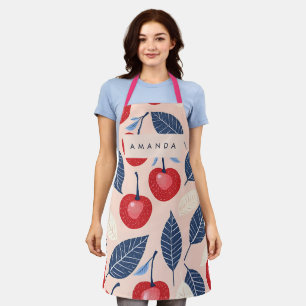 Monogram Personalized Cherry and Leaf Pattern Apron
