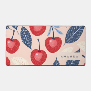 Monogram Personalized Cherry and Leaf Pattern Desk Mat