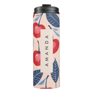 Monogram Personalized Cherry and Leaf Pattern Thermal Tumbler
