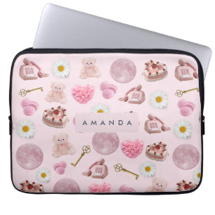 Monogram Personalized Coquette Pink Moon Feminine Laptop Sleeve