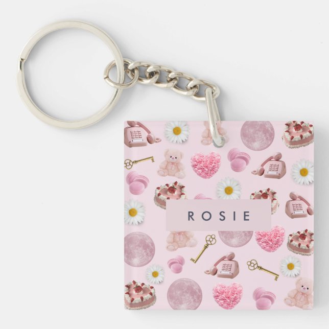 Monogram Personalized Coquette Vintage Seashell Keychain (Front)