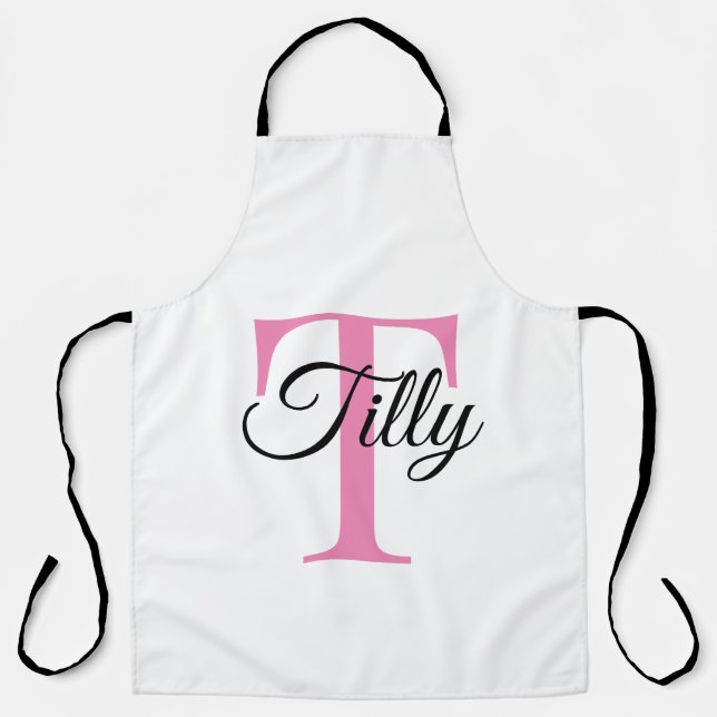 Monogram Personalized Custom Powder Pink Apron (Front)