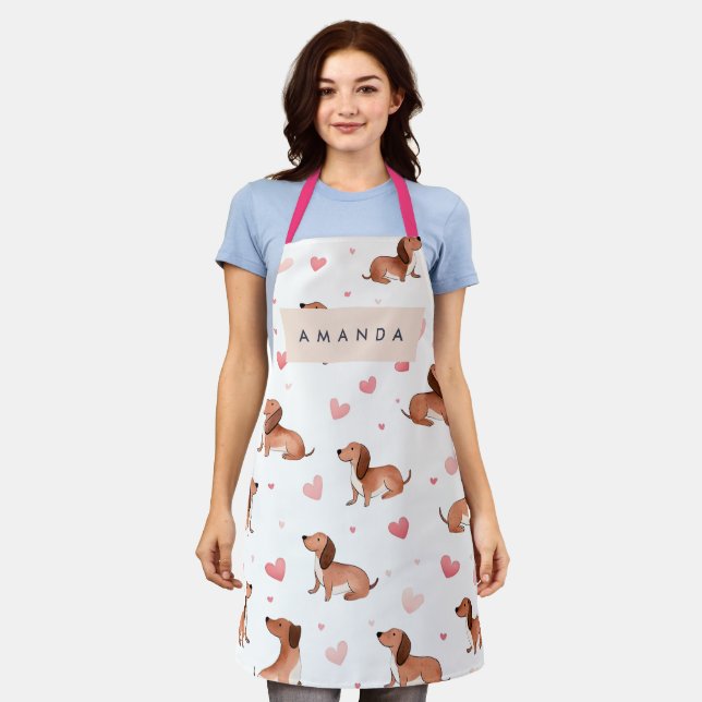 Monogram Personalized Cute Dachshund Dog Apron (Worn)