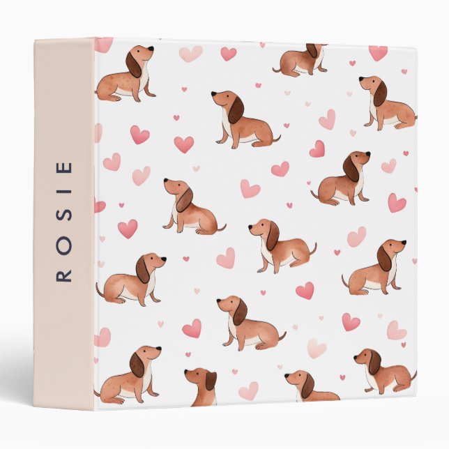 Monogram Personalized Cute Dachshund Dog Binder (Front/Spine)
