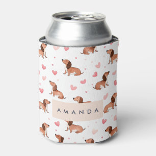 Monogram Personalized Cute Dachshund Dog Can Cooler