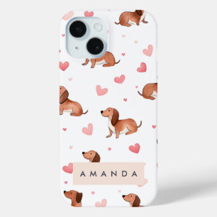 Monogram Personalized Cute Dachshund Dog iPhone 15 Case