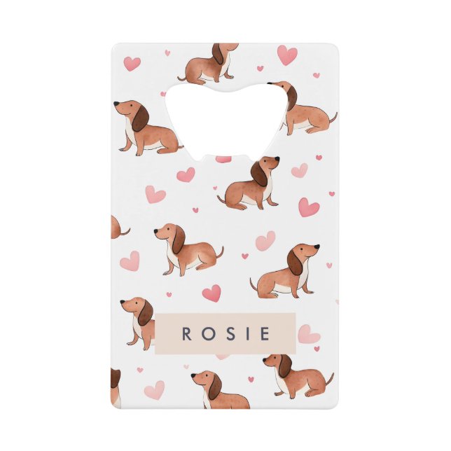 Monogram Personalized Cute Dachshund Dog Credit Card Bottle Opener (Front)