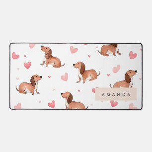 Monogram Personalized Cute Dachshund Dog Desk Mat